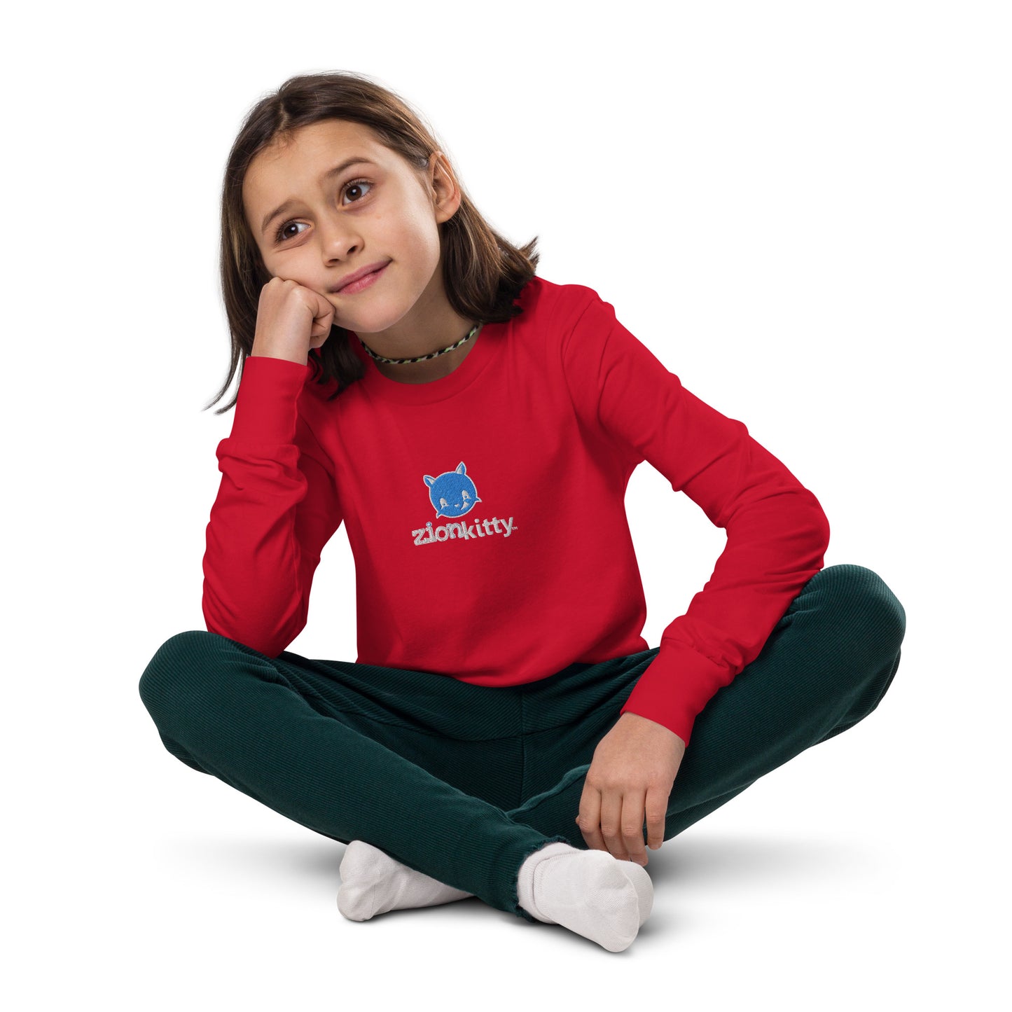 Zion Kitty embroidered Youth long sleeve tee