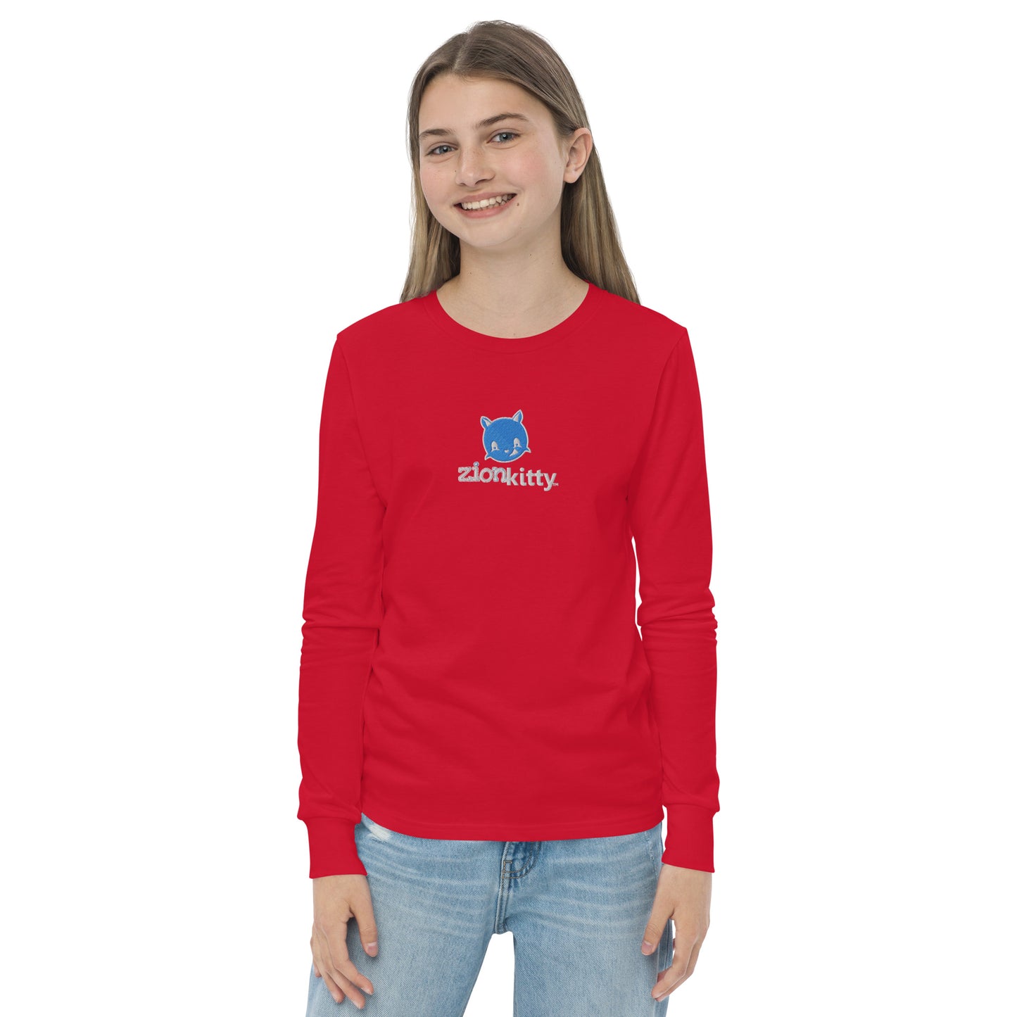 Zion Kitty embroidered Youth long sleeve tee
