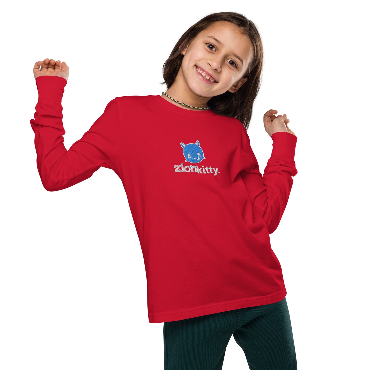 Zion Kitty embroidered Youth long sleeve tee