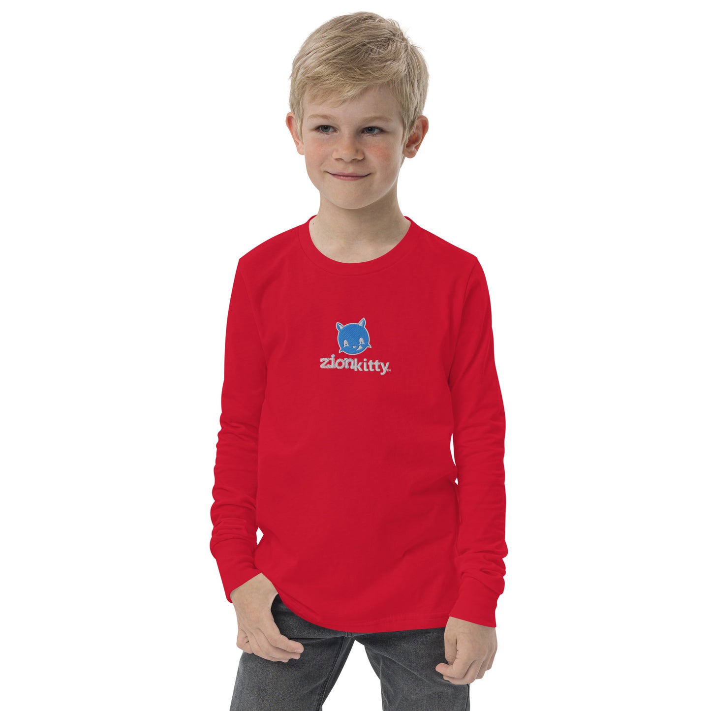 Zion Kitty embroidered Youth long sleeve tee