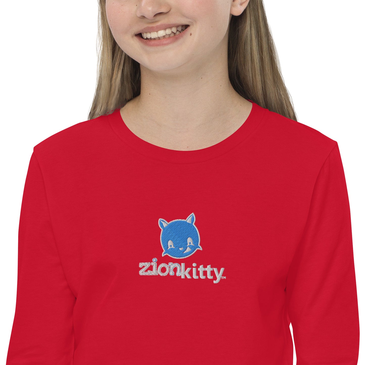 Zion Kitty embroidered Youth long sleeve tee