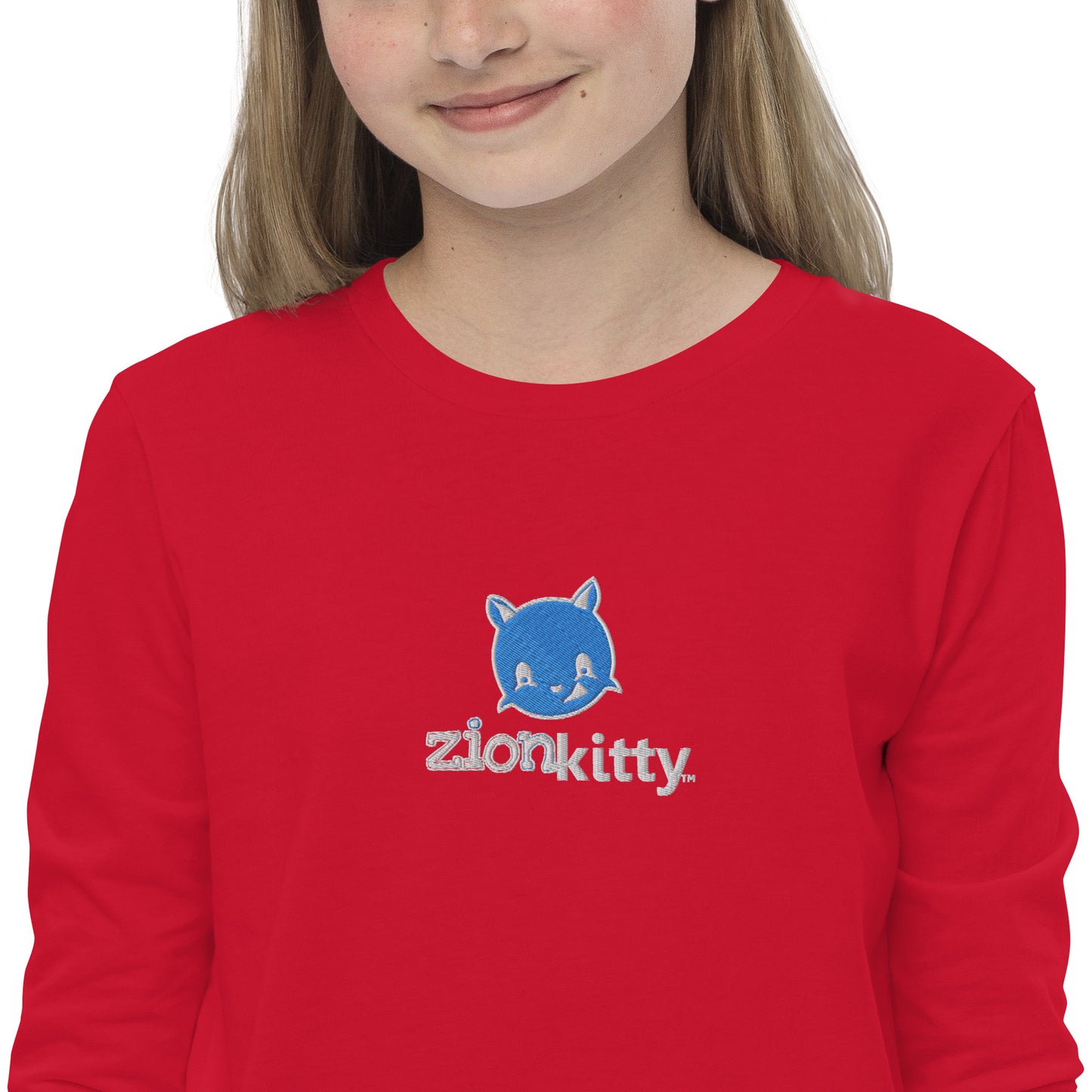 Zion Kitty embroidered Youth long sleeve tee