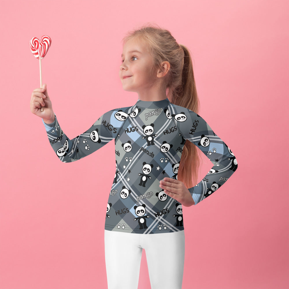 Pango panda plaid hugs Kids Rash Guard