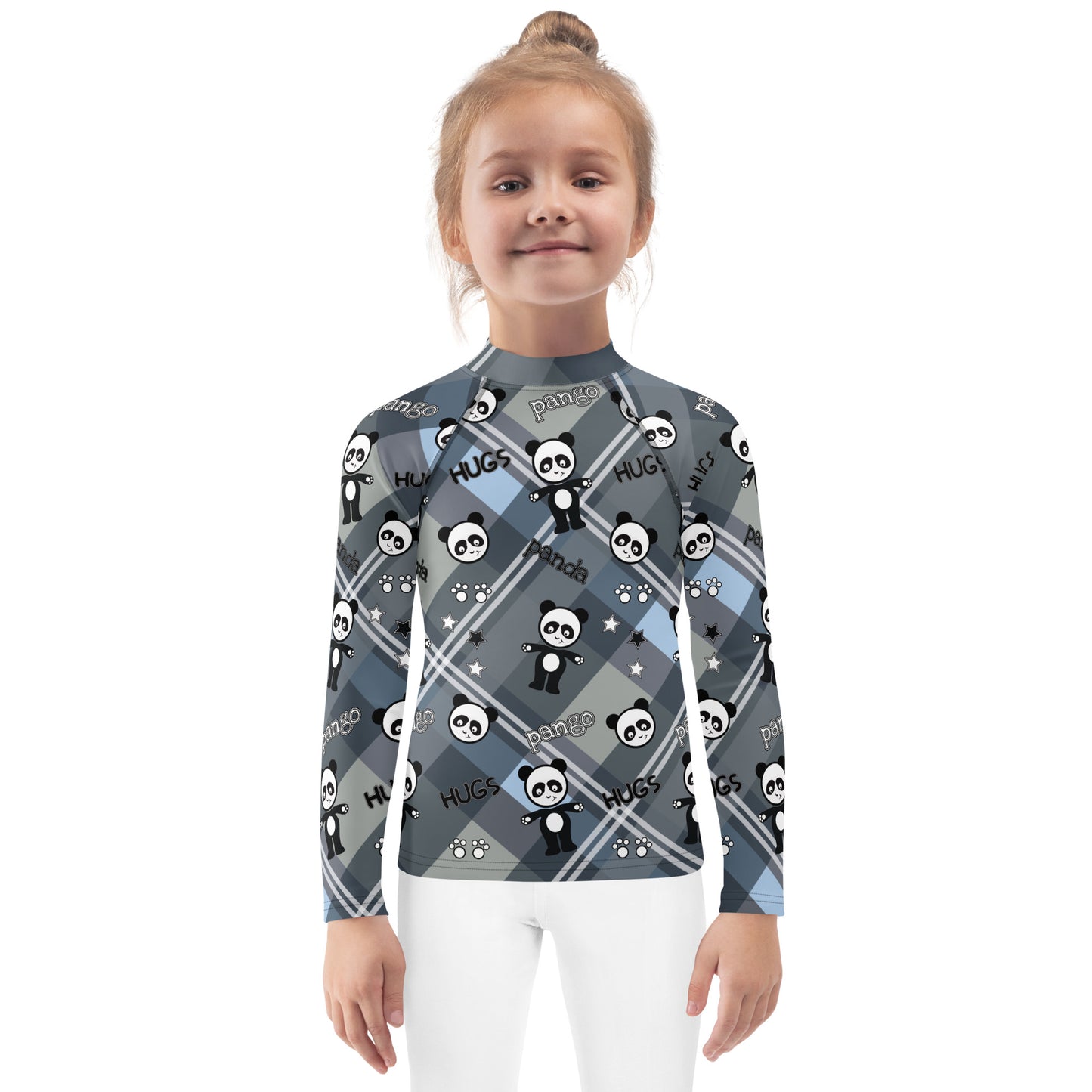 Pango panda plaid hugs Kids Rash Guard