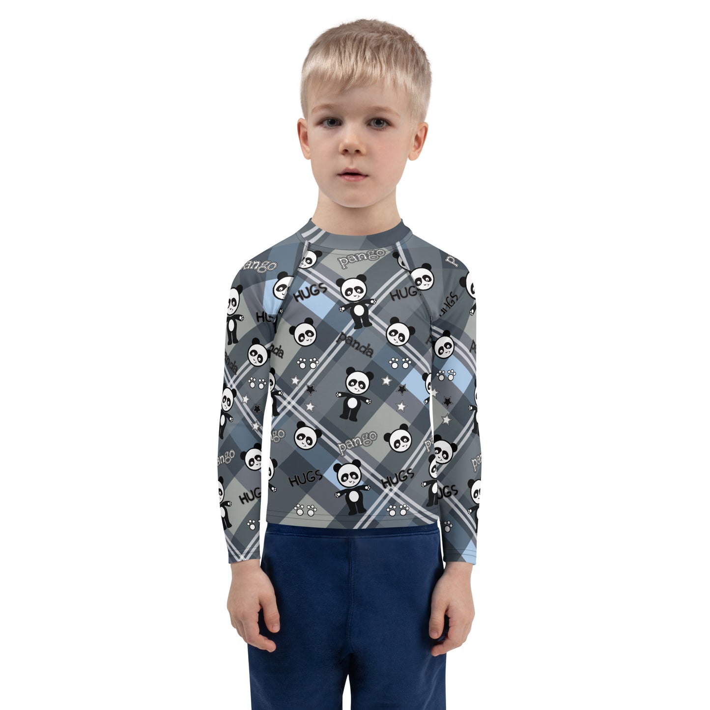 Pango panda plaid hugs Kids Rash Guard