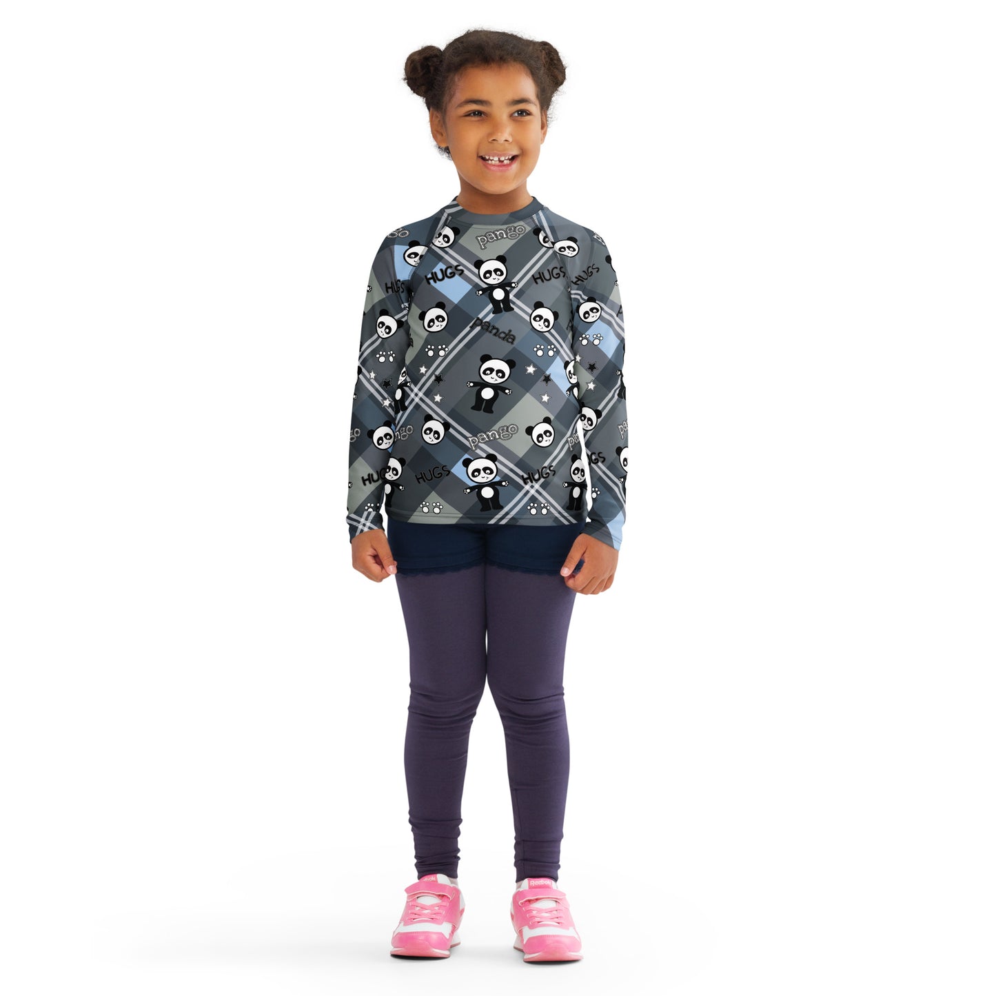 Pango panda plaid hugs Kids Rash Guard