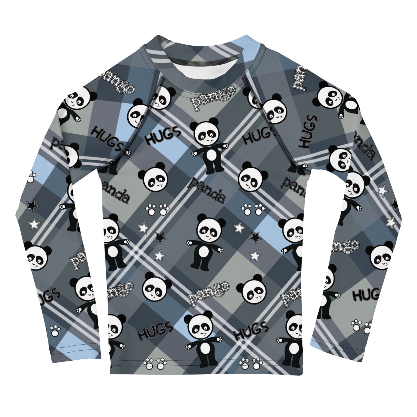 Pango panda plaid hugs Kids Rash Guard