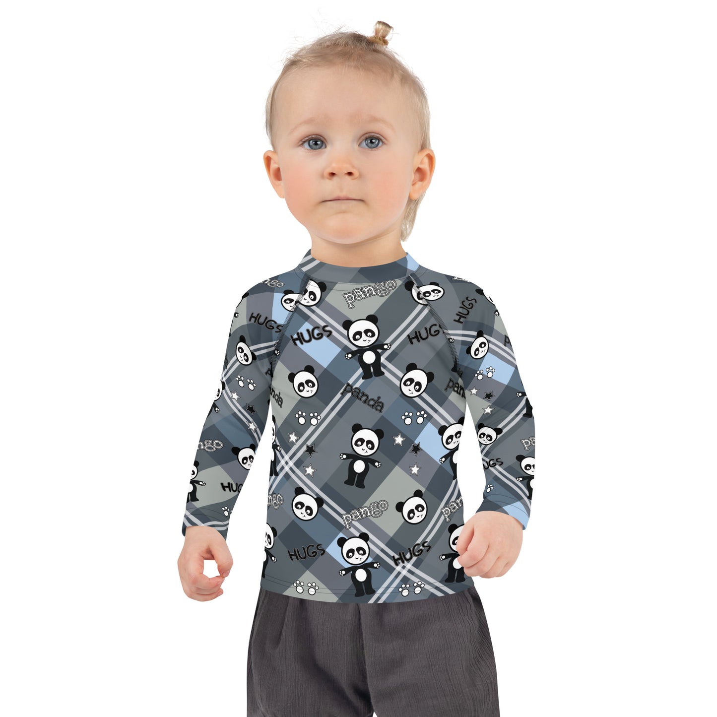 Pango panda plaid hugs Kids Rash Guard