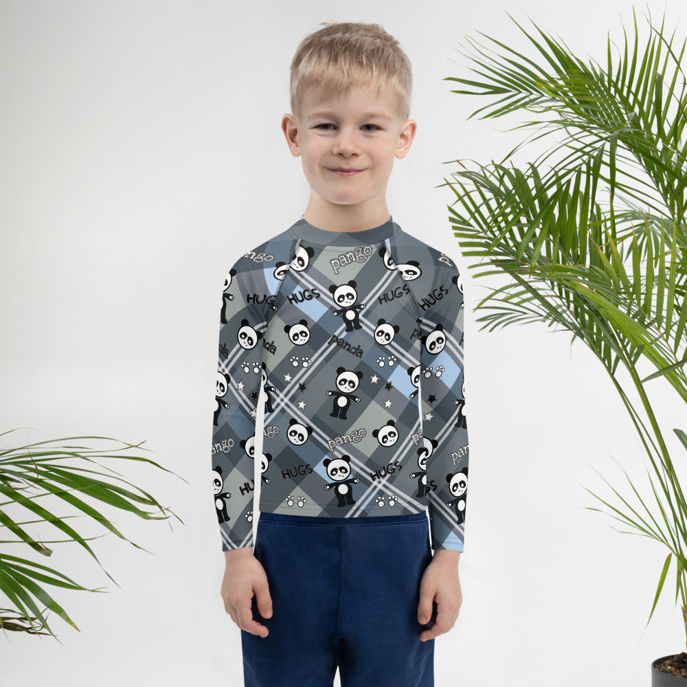 Pango panda plaid hugs Kids Rash Guard