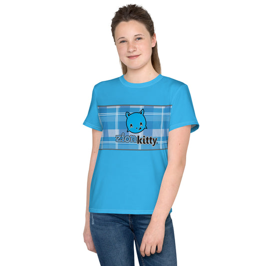 Zion Kitty logo plaid accent Youth crew neck t-shirt