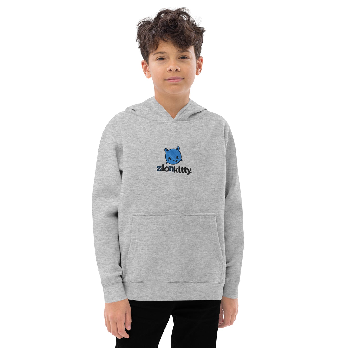 Zion Kitty embroidery Kids fleece hoodie